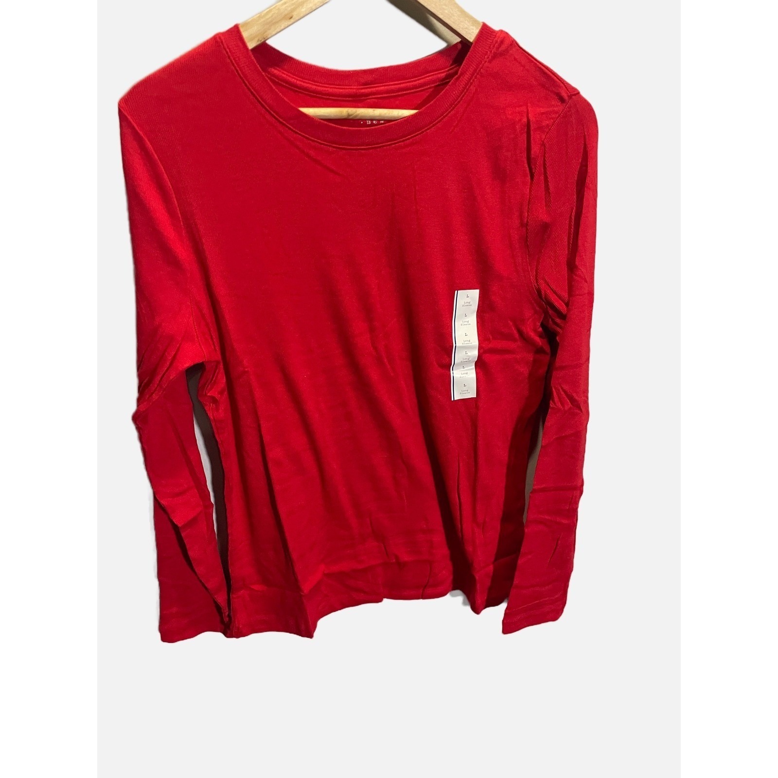 A New Day Long Sleeve T-Shirt Womens Large Red Ribbed Crew Neck Basic Layering